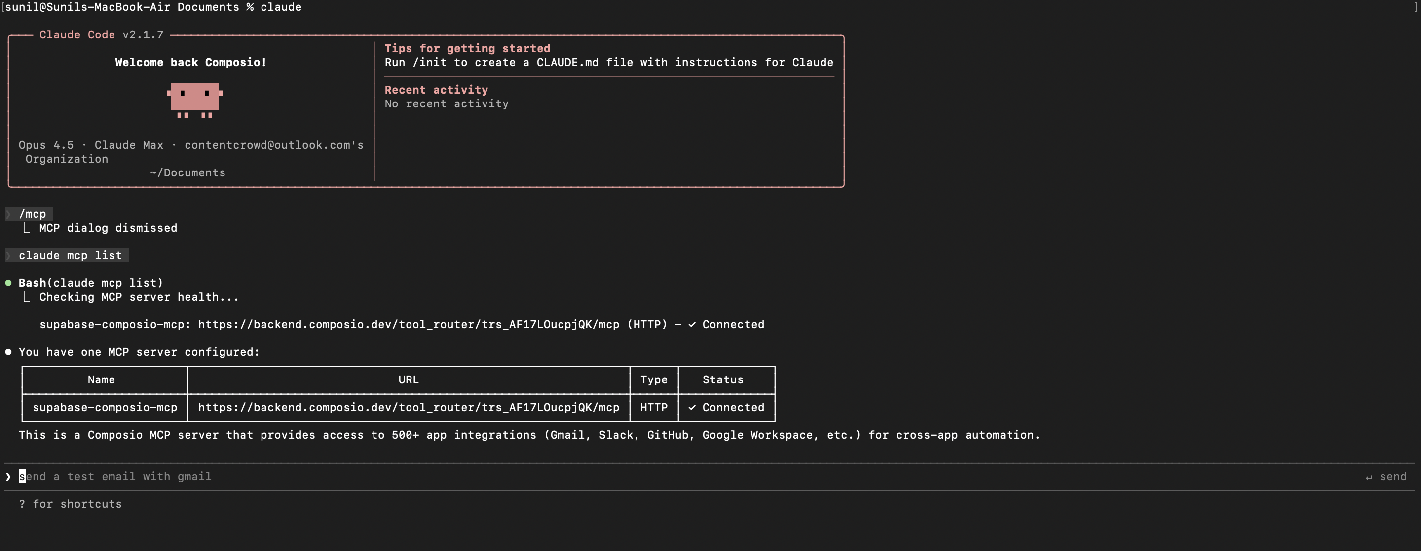 Claude Code MCP list showing the toolkit MCP server